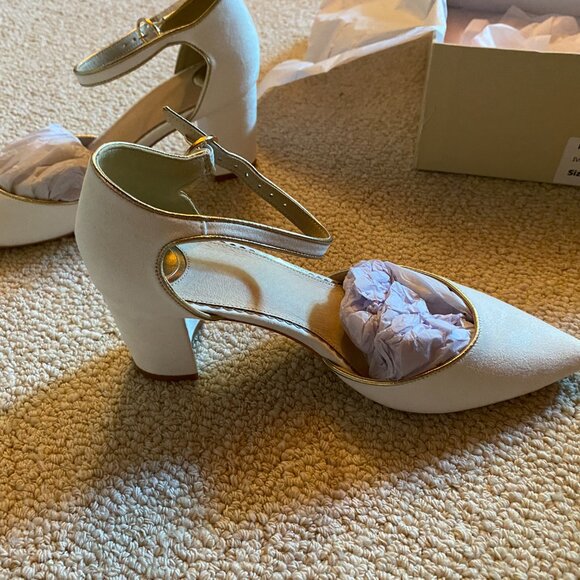 Perfect Bridal Freya Ivory Suede Two Part Block Heel NIB Size 8 (EU 39) - Picture 4 of 7